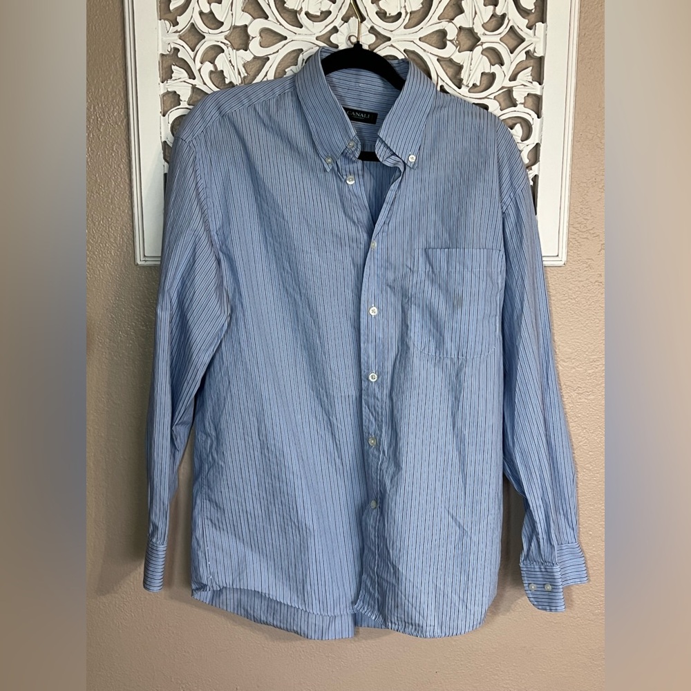 Canali Light Blue Pinstripe Button Down Shirt